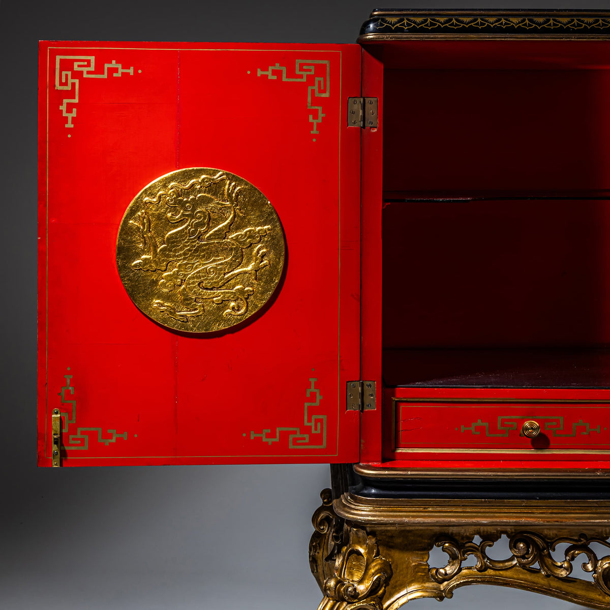 Schwarzer Chinoiserie-Barschrank im Barock-Stil, Italien, Mitte 20. Jahrhundert