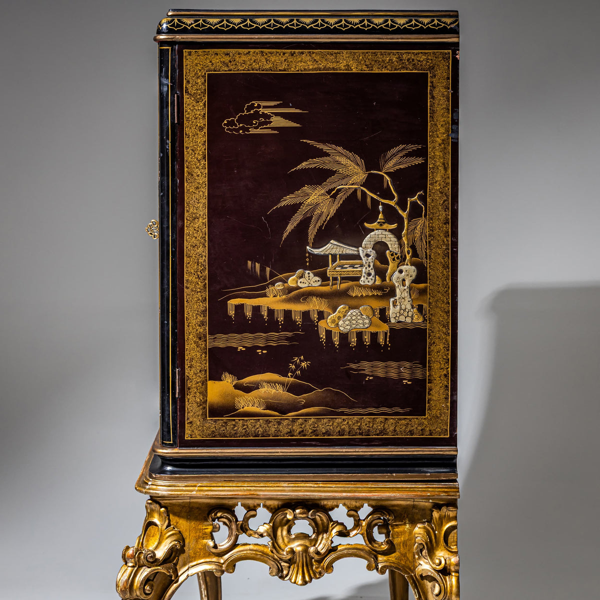 Schwarzer Chinoiserie-Barschrank im Barock-Stil, Italien, Mitte 20. Jahrhundert