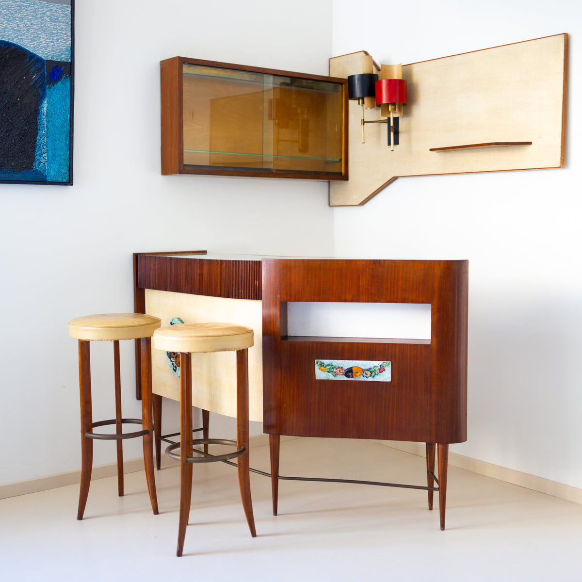 Italian bar with two bar stools, Italy 1950s / 60s