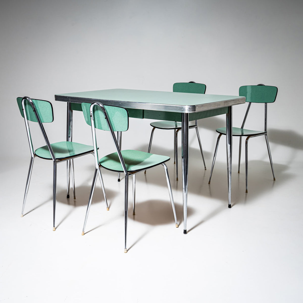 Türkise Formica-Essgruppe, Tisch mit vier Stühlen, Italien, 1960er/70er Jahre