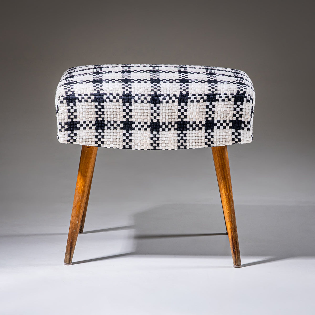 Mid-Century Design Stool with Checkered Upholstery