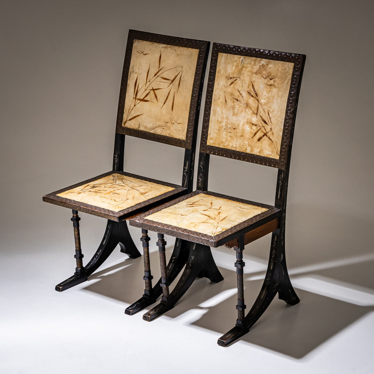 Two “Sabre” Chairs by Carlo Bugatti (1856–1940), Italy, circa 1900