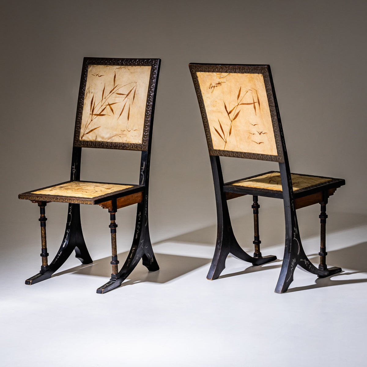 Two “Sabre” Chairs by Carlo Bugatti (1856–1940), Italy, circa 1900