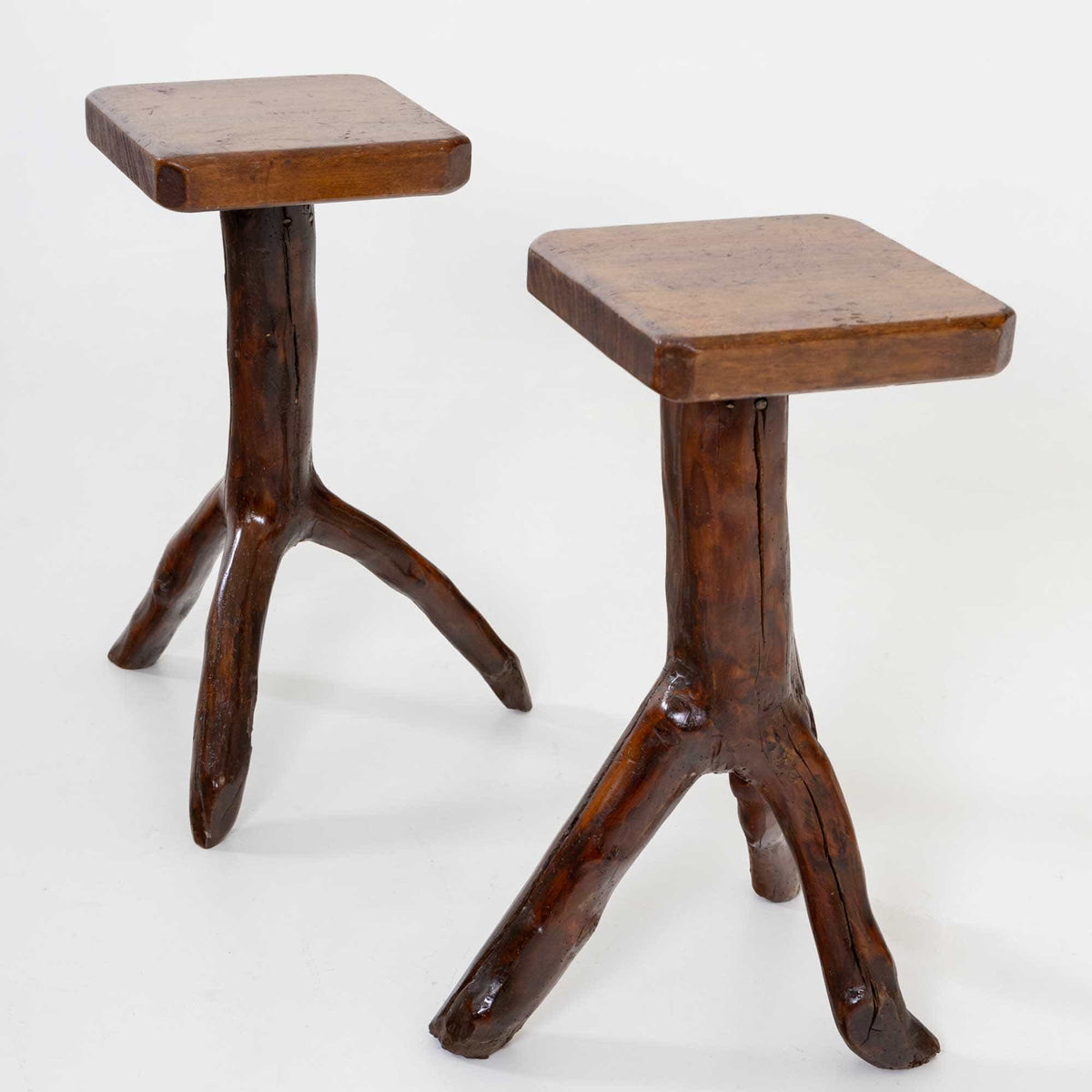 Pair of side tables made from tree branches, 20th Century