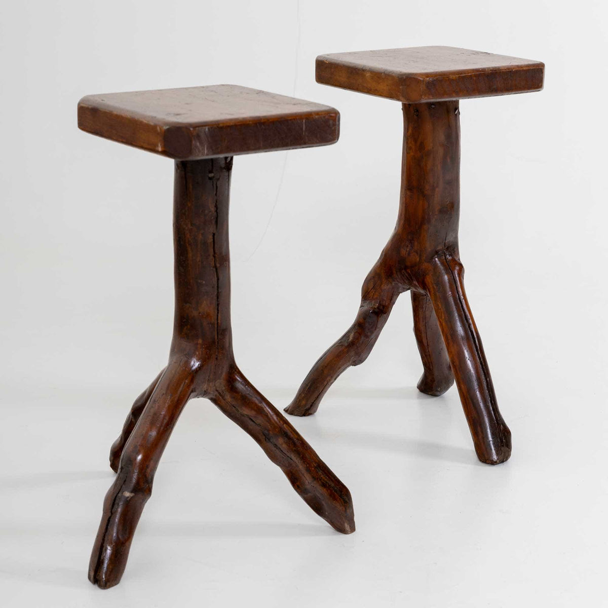 Pair of side tables made from tree branches, 20th Century