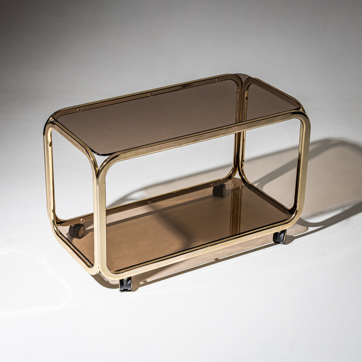 Vintage Barwagen aus Messing und Rauchglas, 1980er Jahre