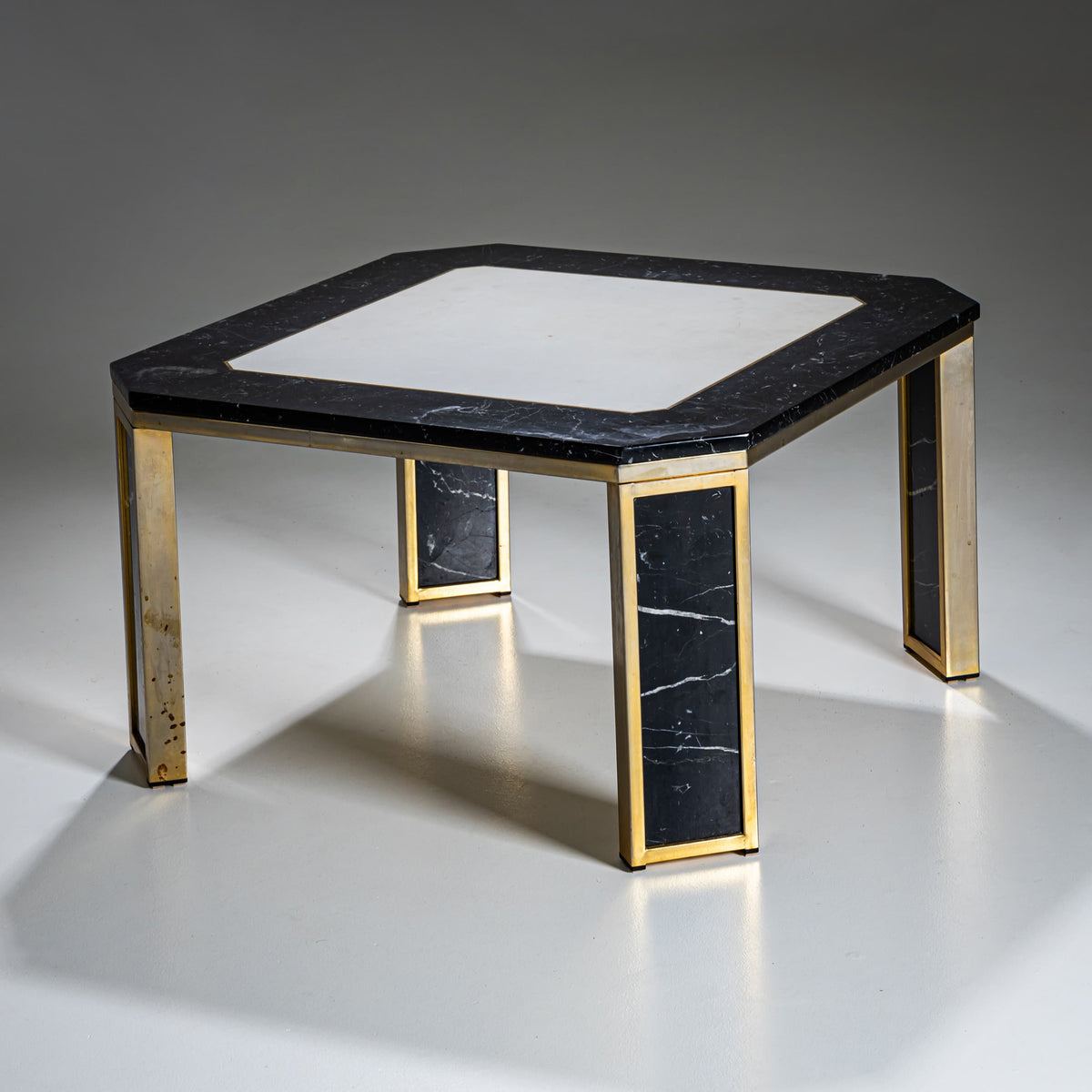 Hollywood Regency Marble and Brass Coffee Table, probably Italy, 1970s