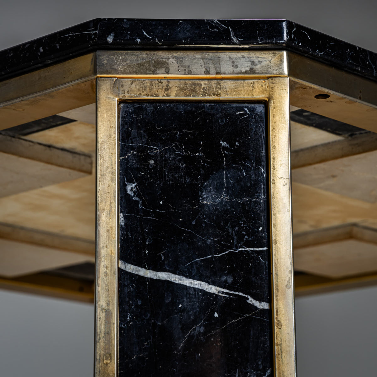Hollywood Regency Marble and Brass Coffee Table, probably Italy, 1970s
