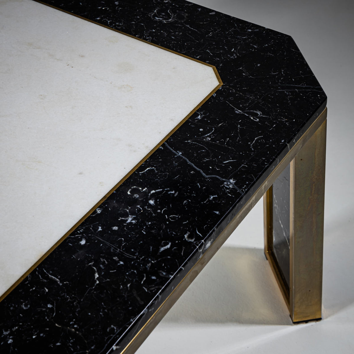 Hollywood Regency Marble and Brass Coffee Table, probably Italy, 1970s
