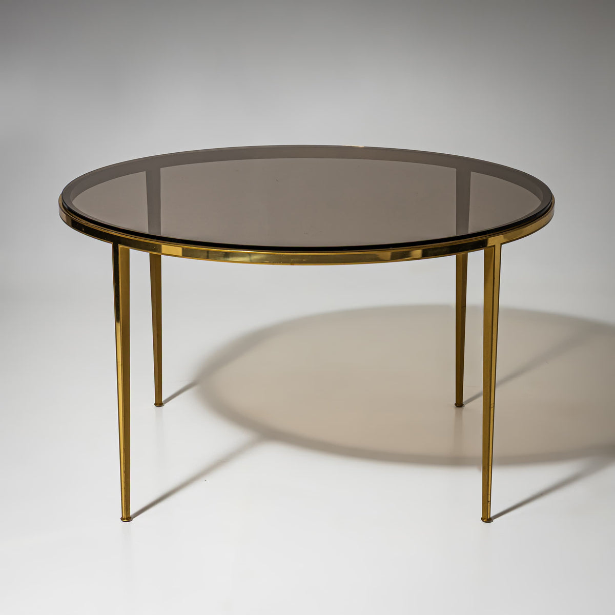 Round Coffee Table in Brass and Smoked Glass, Probably Italy, Late 20th Century