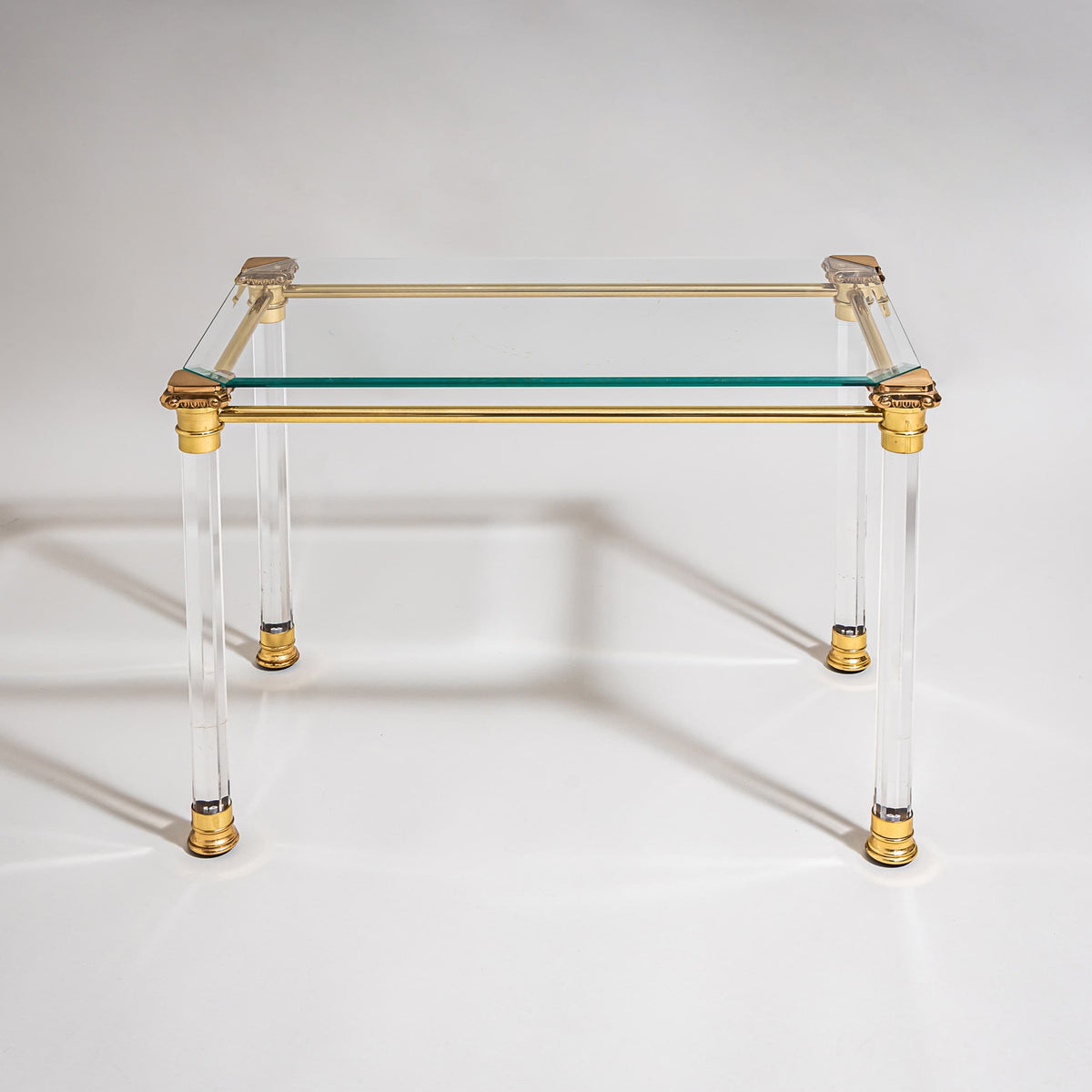 Two Coffee Tables in Plexiglass and Brass, probably Italy, Late 20th Century