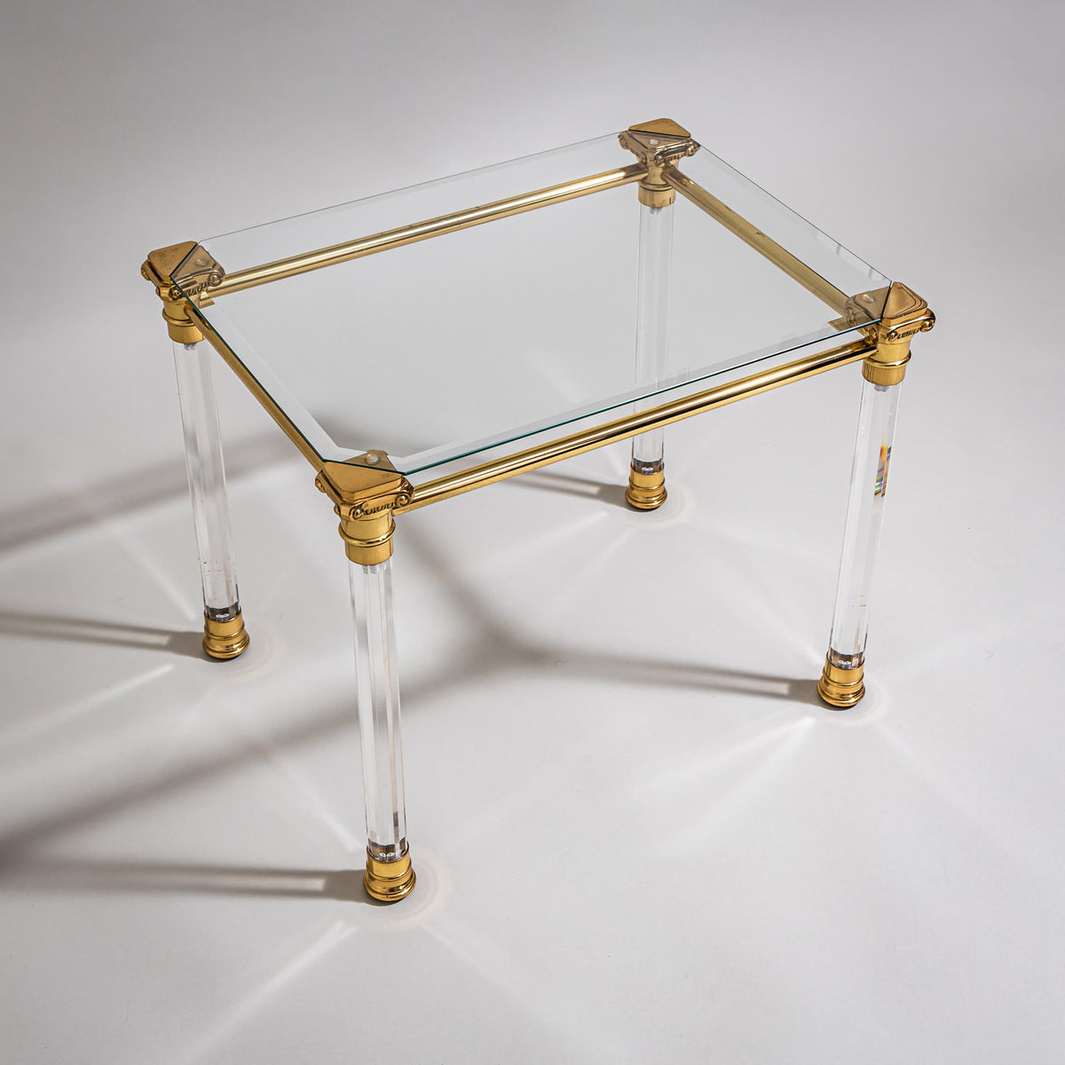Two Coffee Tables in Plexiglass and Brass, probably Italy, Late 20th Century