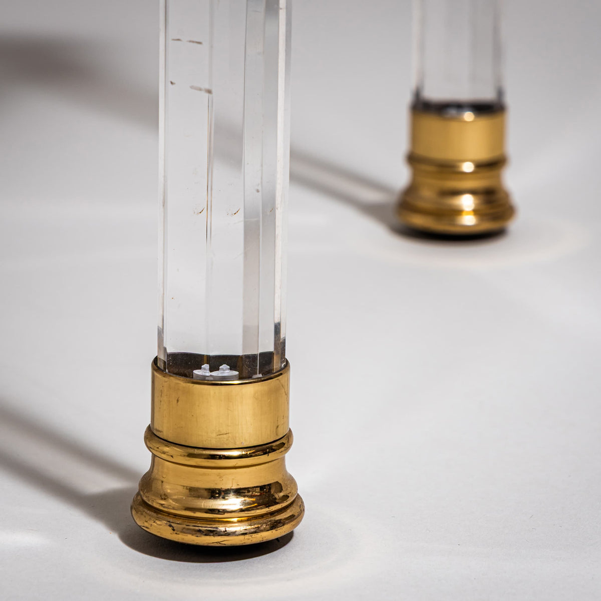 Two Coffee Tables in Plexiglass and Brass, probably Italy, Late 20th Century