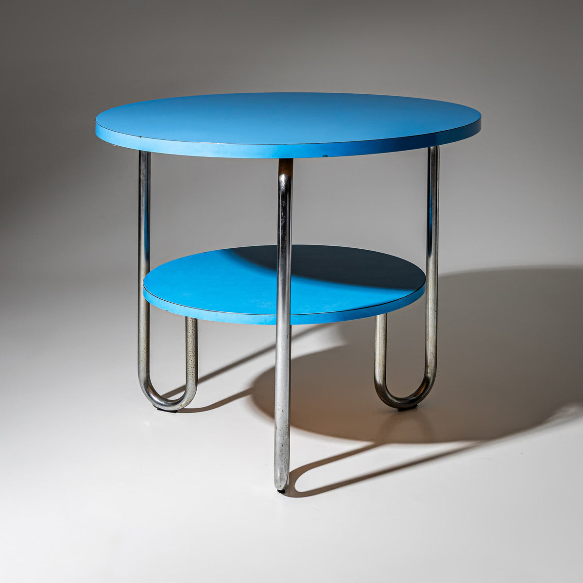 Blue Tubular Steel Table in the Bauhaus Style, Mid-20th Century