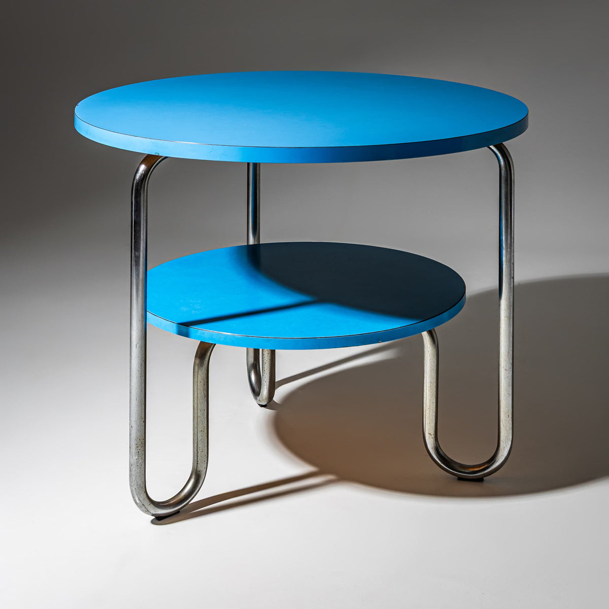 Blue Tubular Steel Table in the Bauhaus Style, Mid-20th Century