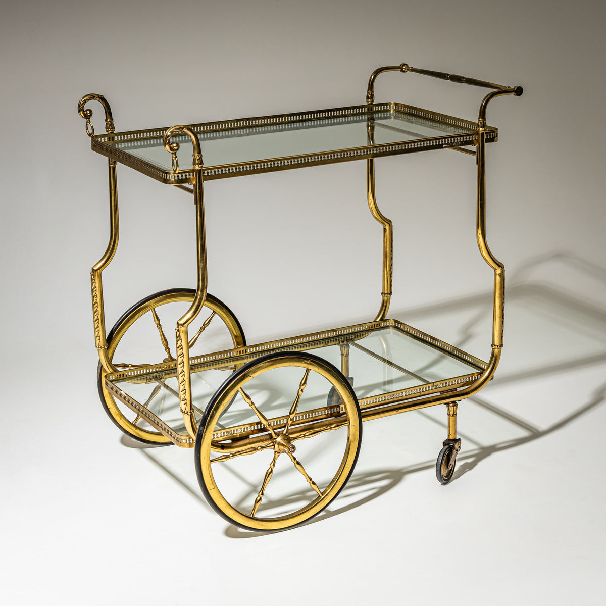 Brass and Glass Bar Cart, Mid-20th Century