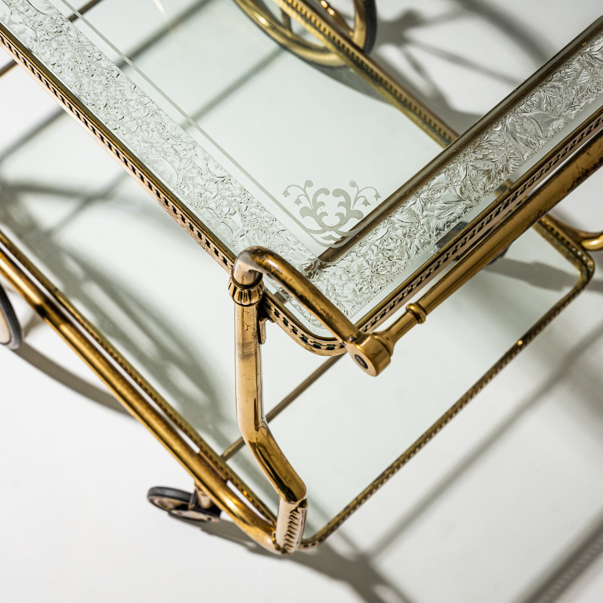 Brass and Glass Bar Cart, Mid-20th Century