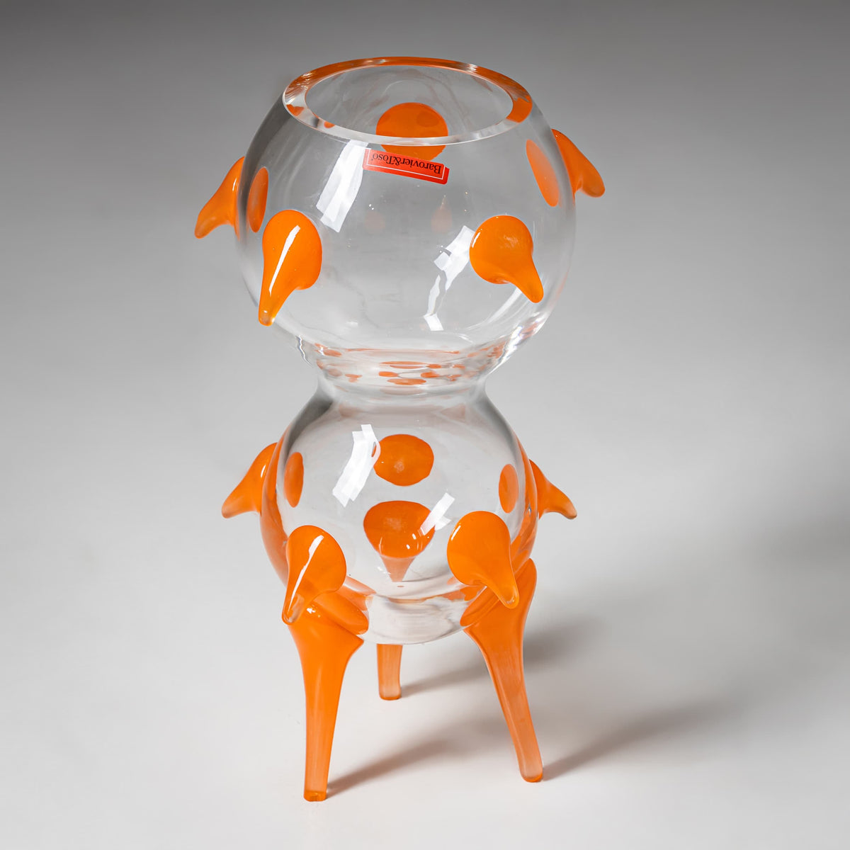 Barovier & Toso Vase, Clear Glass and Orange, B.A.G. Series, Italy, Late 20th Century