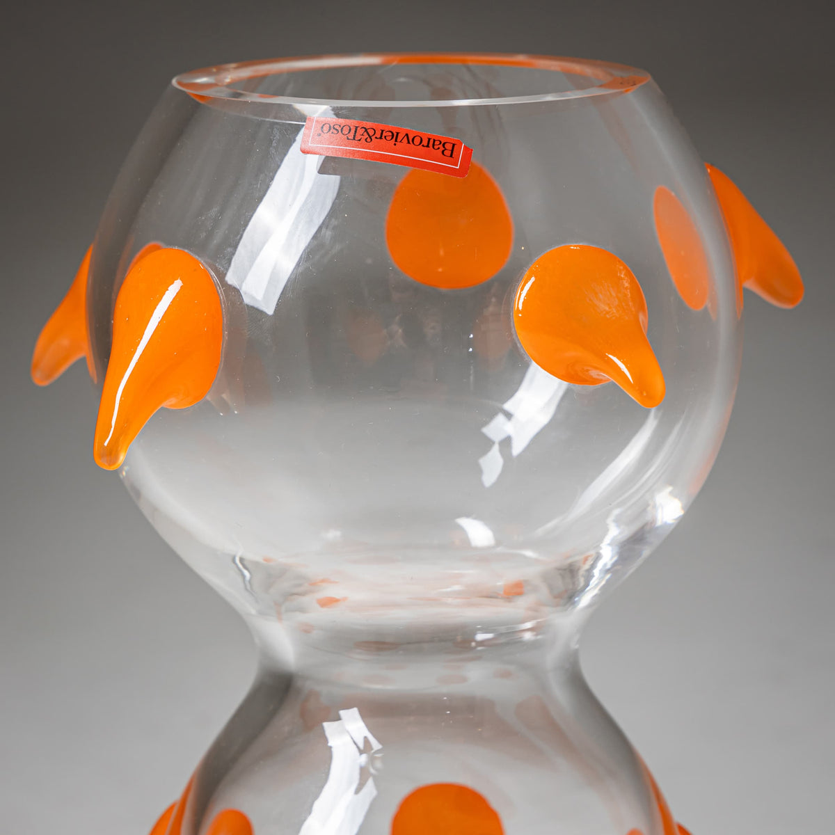 Barovier & Toso Vase, Clear Glass and Orange, B.A.G. Series, Italy, Late 20th Century