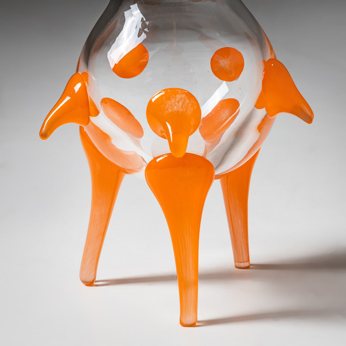 Barovier & Toso Vase, Clear Glass and Orange, B.A.G. Series, Italy, Late 20th Century