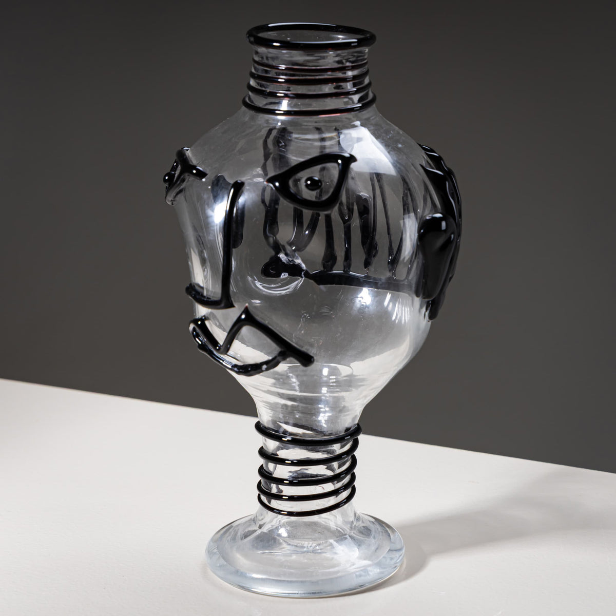 Art Glass Vase with Black Face, Signed Jacqueline, 1996
