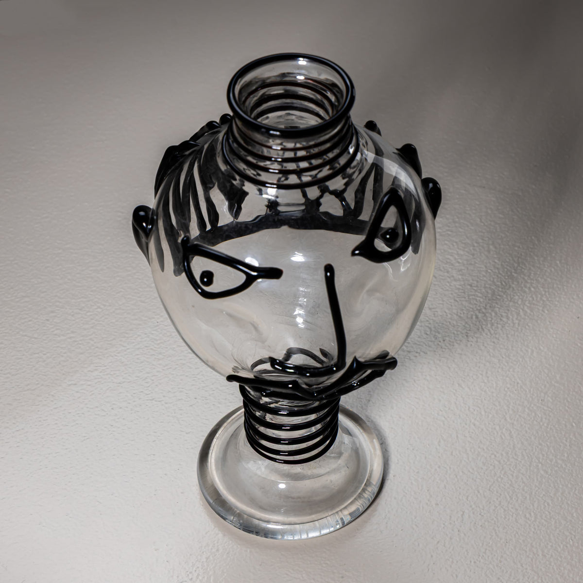 Art Glass Vase with Black Face, Signed Jacqueline, 1996