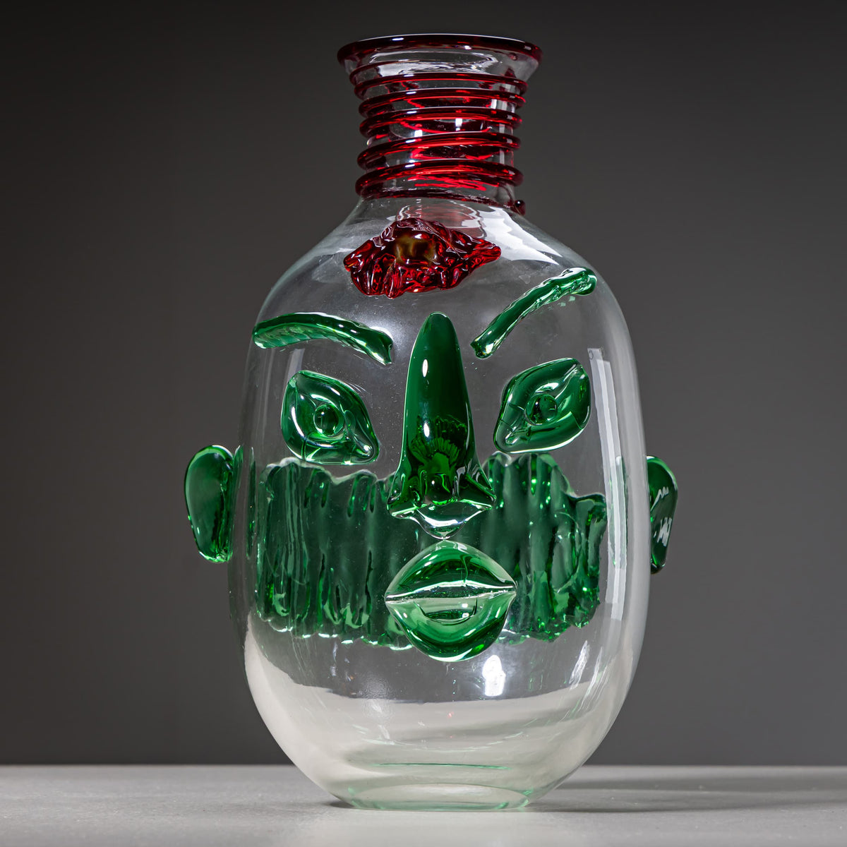 Art Glass Vase with Green Face, “Jacqueline,” 1990s