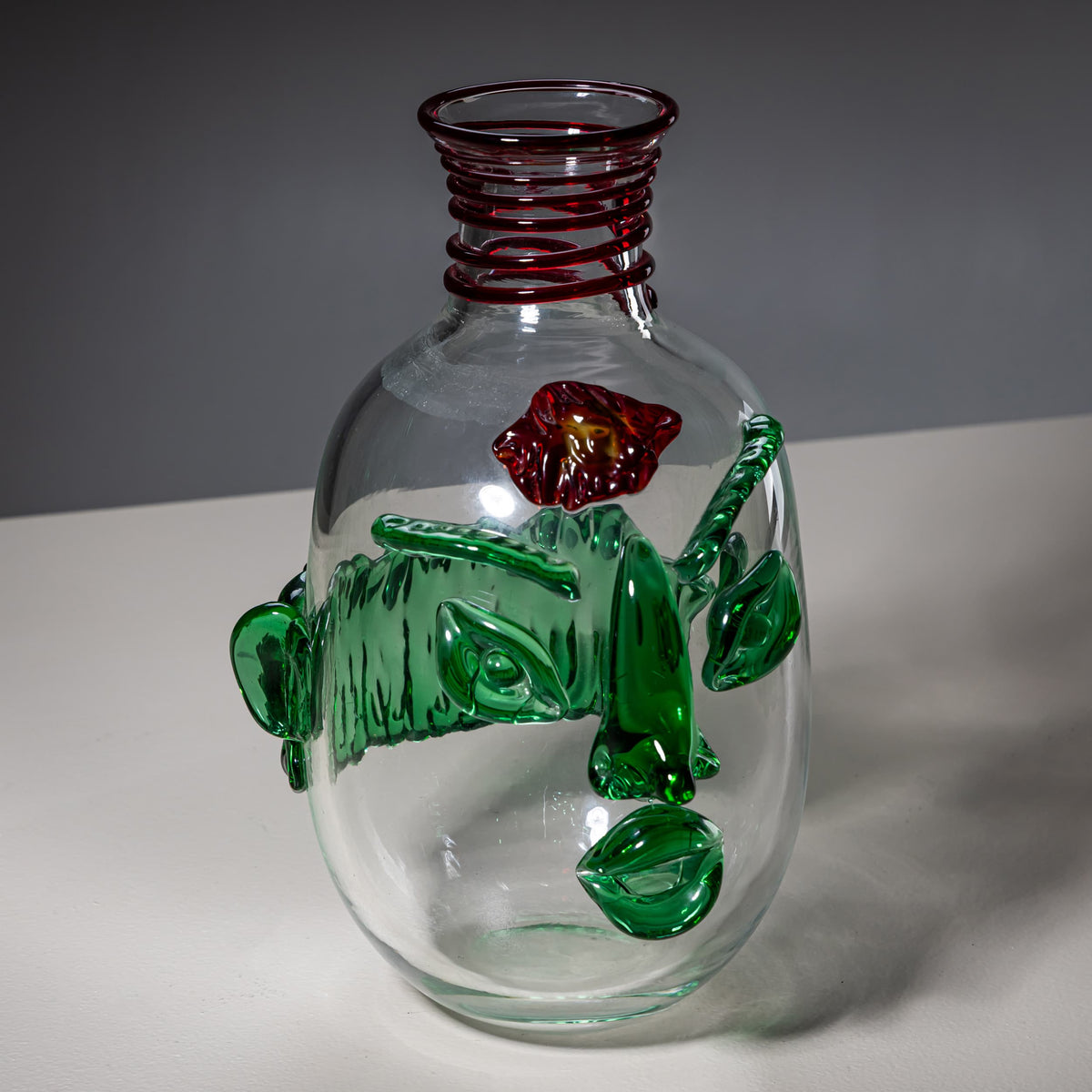 Art Glass Vase with Green Face, “Jacqueline,” 1990s