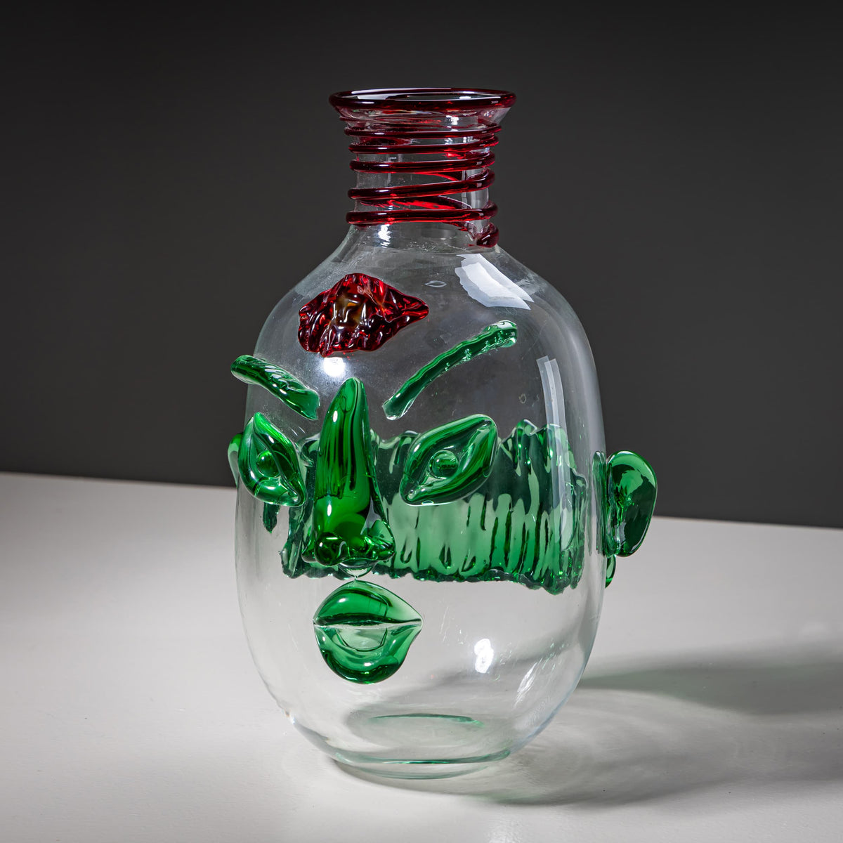 Art Glass Vase with Green Face, “Jacqueline,” 1990s