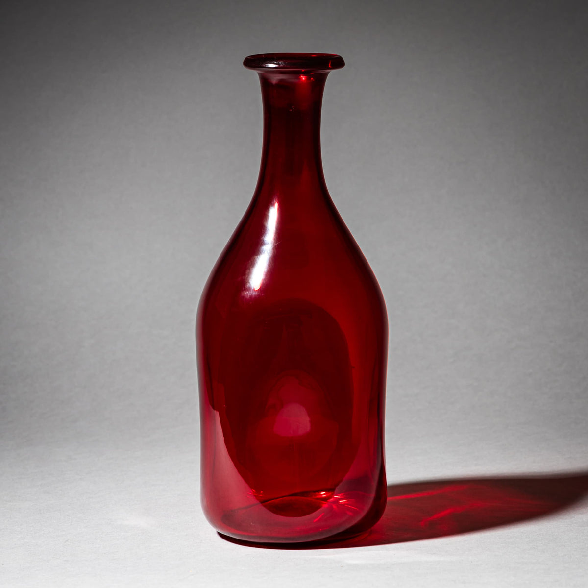 Red Hand-Blown Glass Vase, probably Murano / Italy, Mid-20th Century