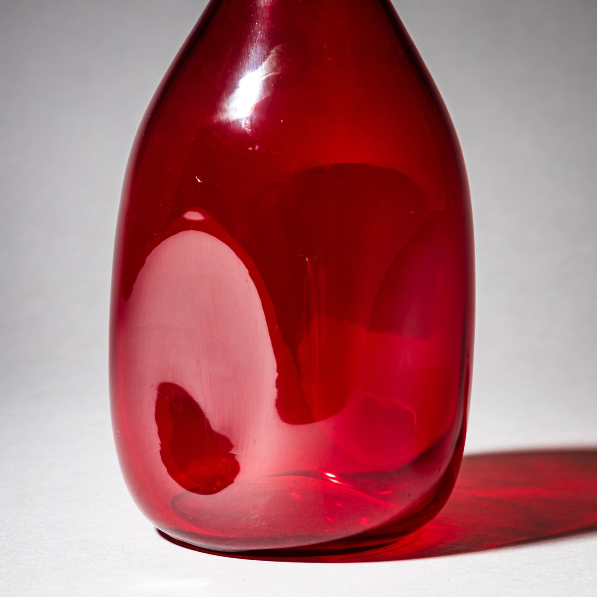 Red Hand-Blown Glass Vase, probably Murano / Italy, Mid-20th Century