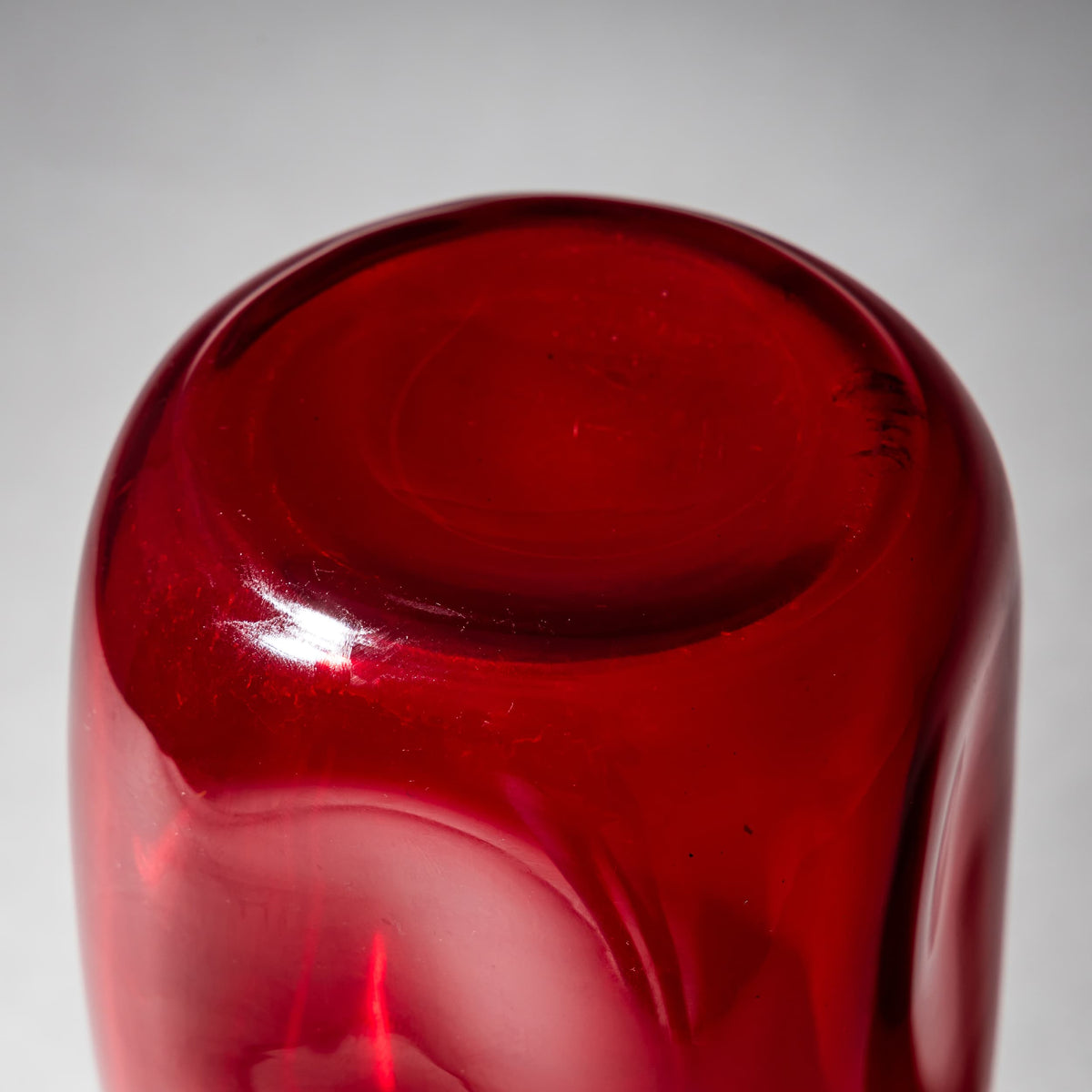 Red Hand-Blown Glass Vase, probably Murano / Italy, Mid-20th Century