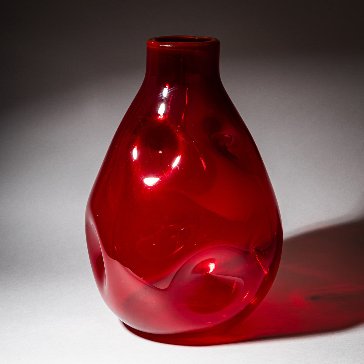 Large Hand-Blown Red Glass Vase, probably Murano / Italy, Mid-20th Century