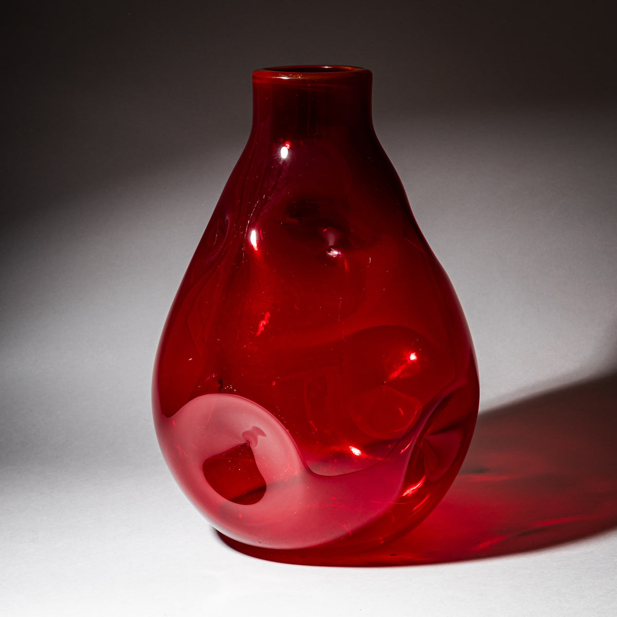 Large Hand-Blown Red Glass Vase, probably Murano / Italy, Mid-20th Century