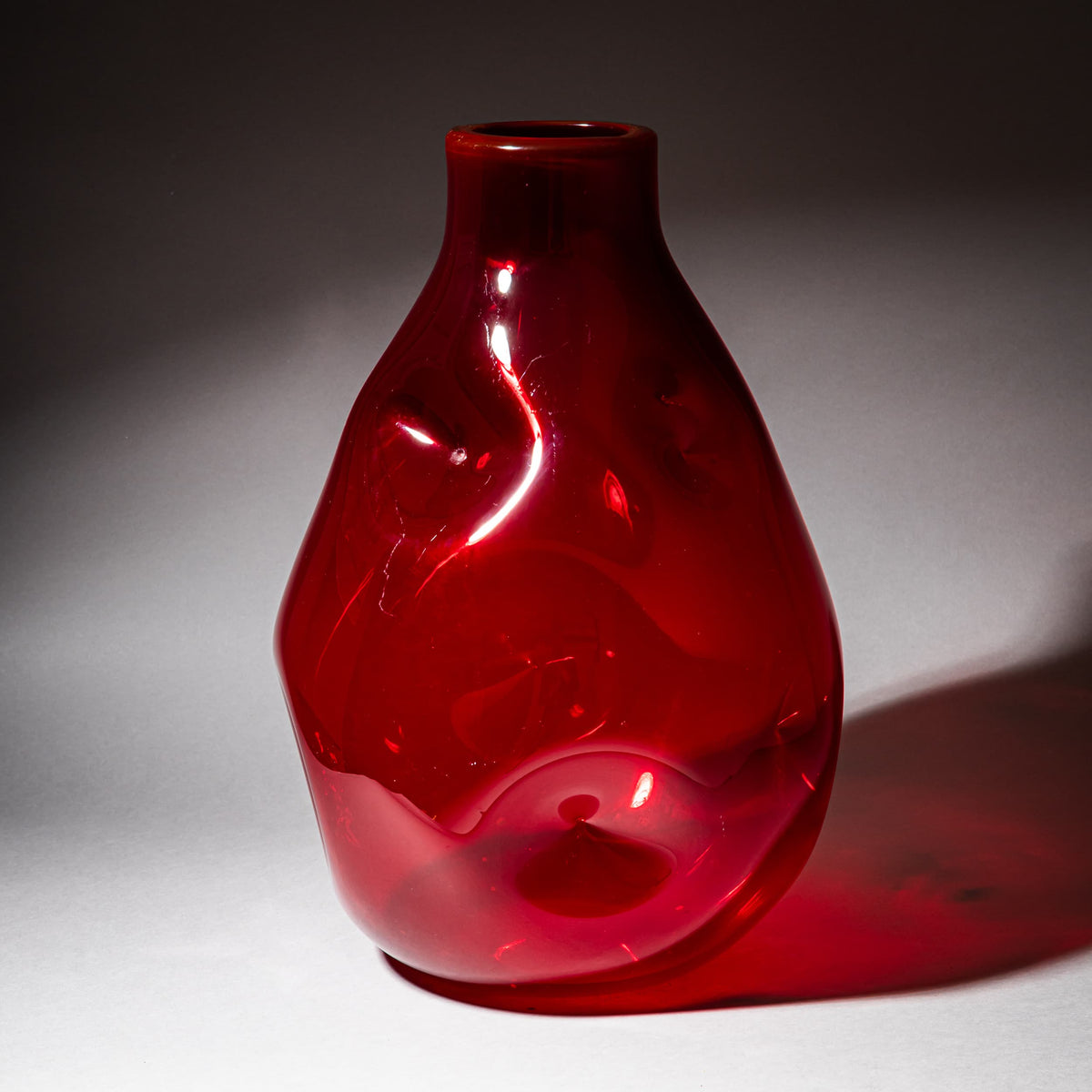 Large Hand-Blown Red Glass Vase, probably Murano / Italy, Mid-20th Century