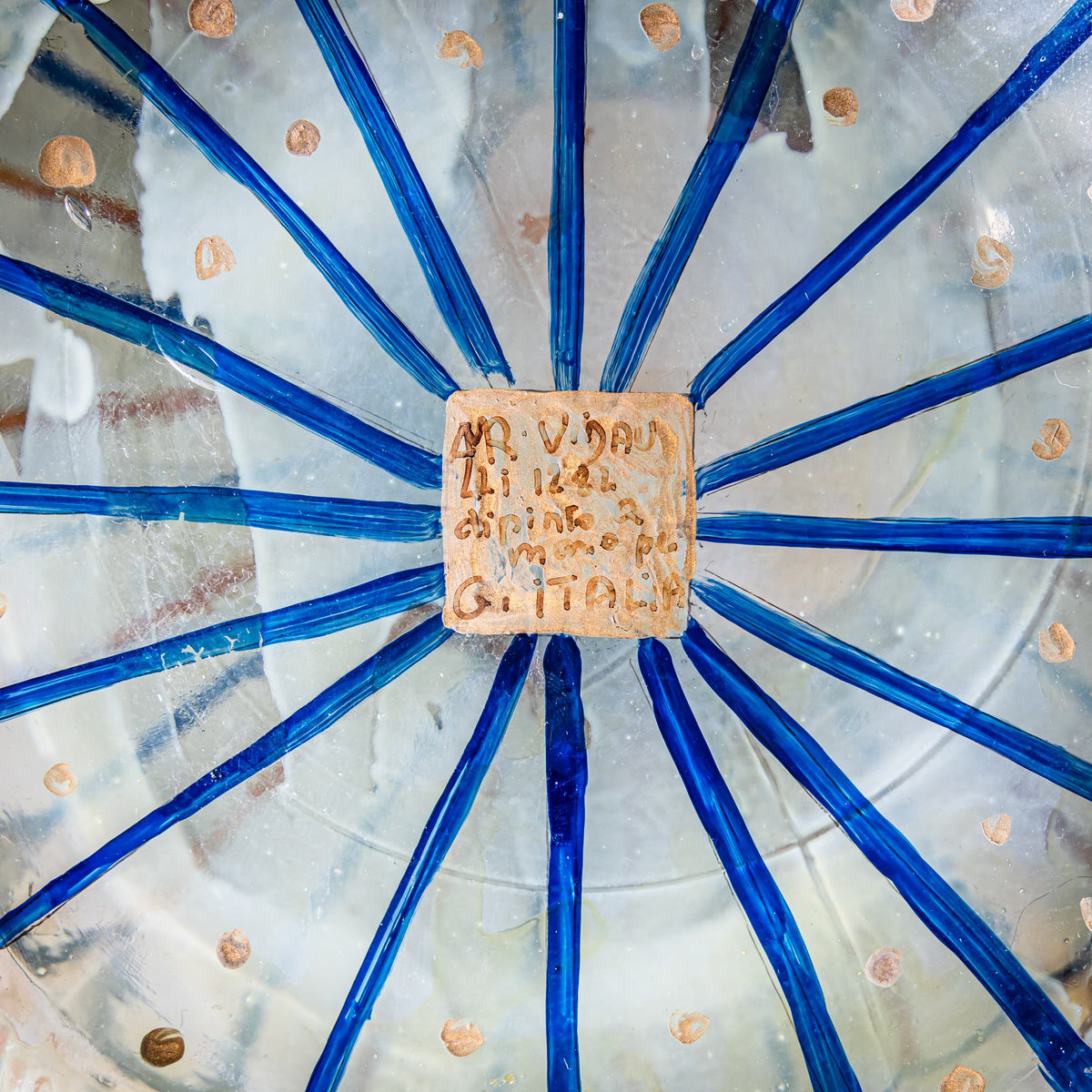 Hand-Painted Glass Vase, Inscribed AMR Vidau, Italy, Mid-20th Century