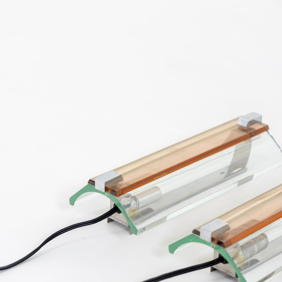 Pair of Sconces by VECA, orange and clear glass, Italy 1970s