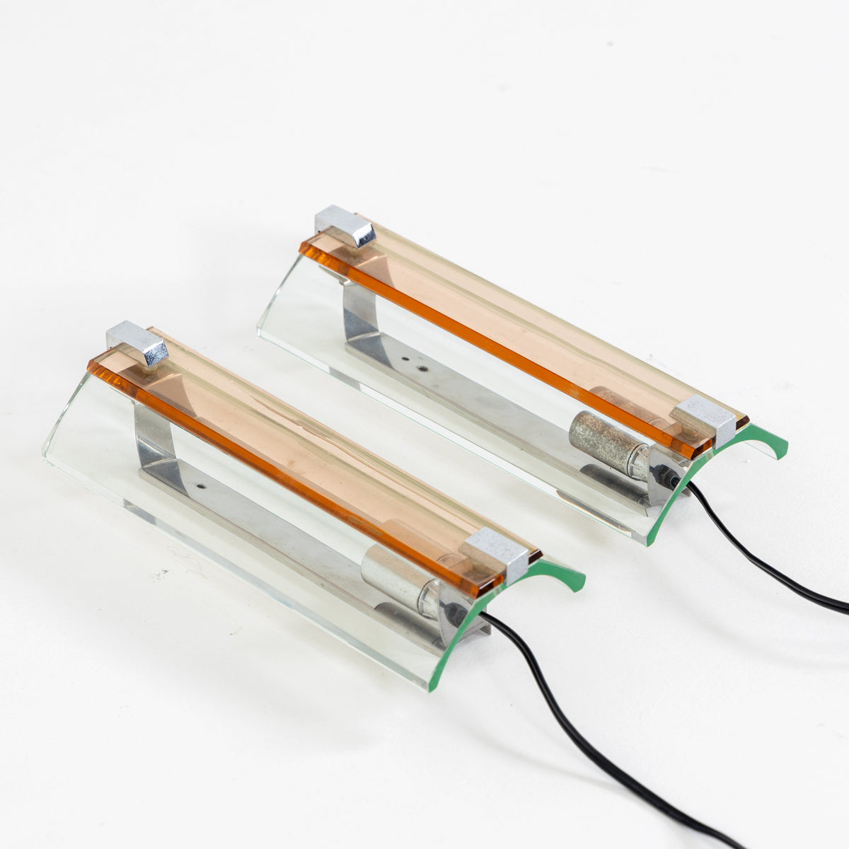 Pair of Sconces by VECA, orange and clear glass, Italy 1970s