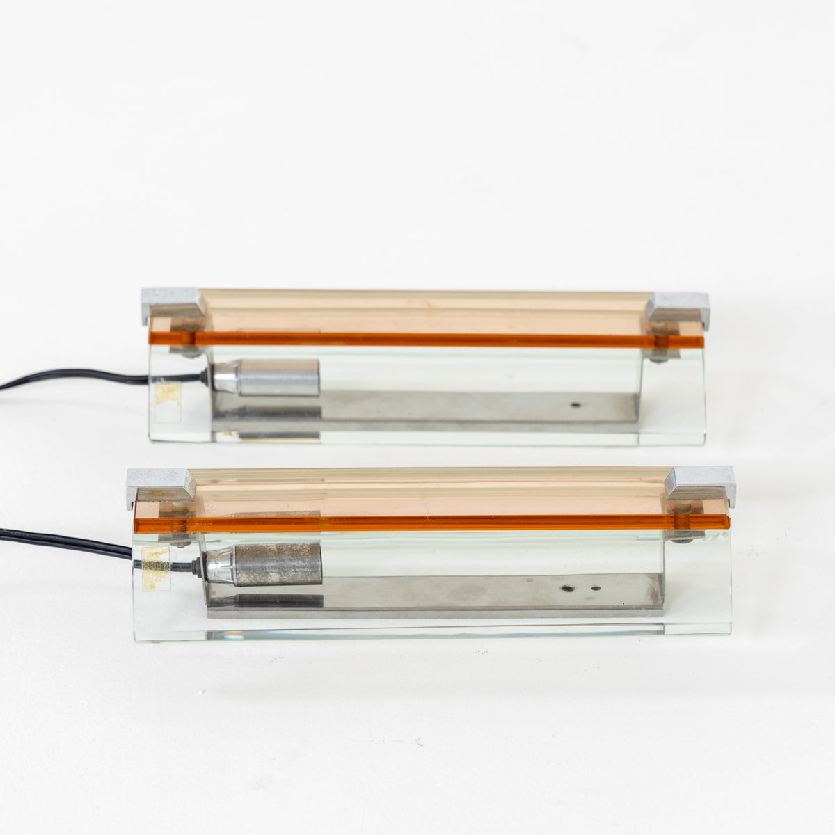 Pair of Sconces by VECA, orange and clear glass, Italy 1970s