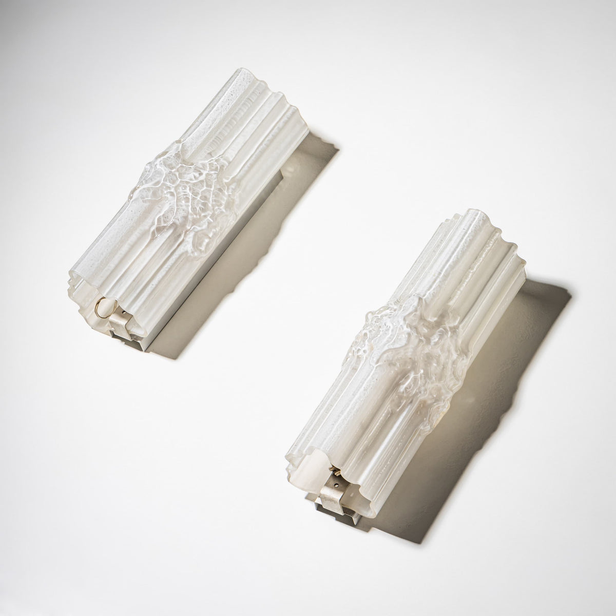 Pair of Ice Glass Wall Lights, Italy, Mid-20th Century