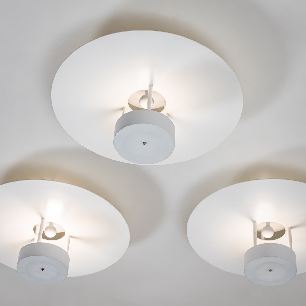 Set of Three White Ceiling Lamps by Hans-Agne Jakobsson, Markaryd / Sweden, 2nd Half 20th Century