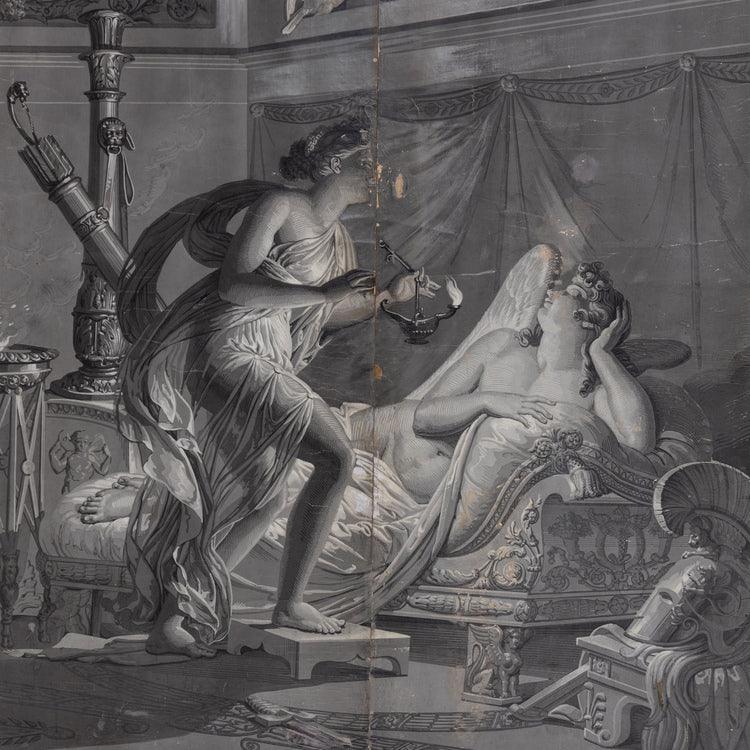 Grisaille Wallpaper from the series "Psyche" by Merry-Joseph Blondel & Louis Lafitte for Dufour Paris, France 19th Century - Ehrl Fine Art & Antiques