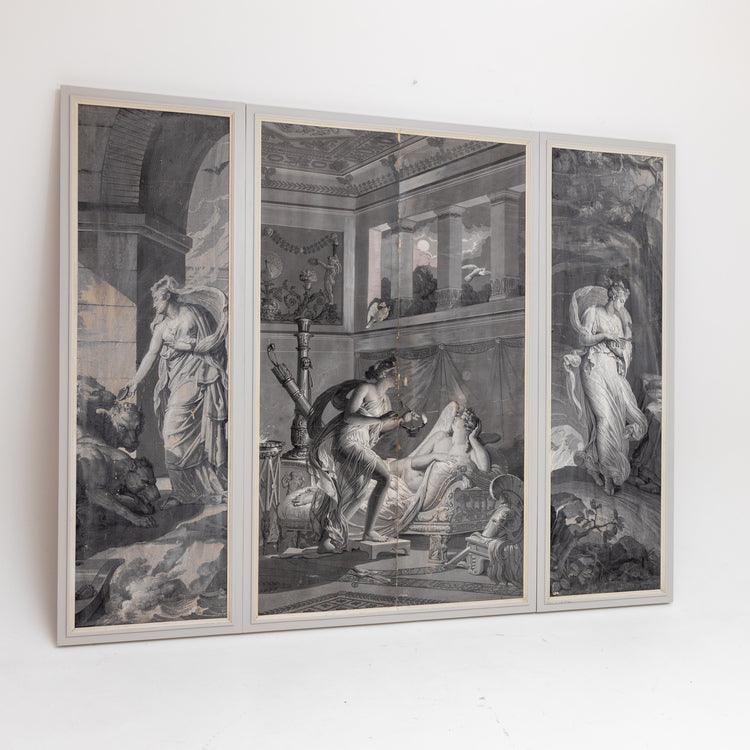 Grisaille Wallpaper from the series "Psyche" by Merry-Joseph Blondel & Louis Lafitte for Dufour Paris, France 19th Century - Ehrl Fine Art & Antiques