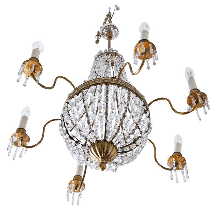 Glass Chandelier with 6 arms, 19th Century - Ehrl Fine Art & Antiques