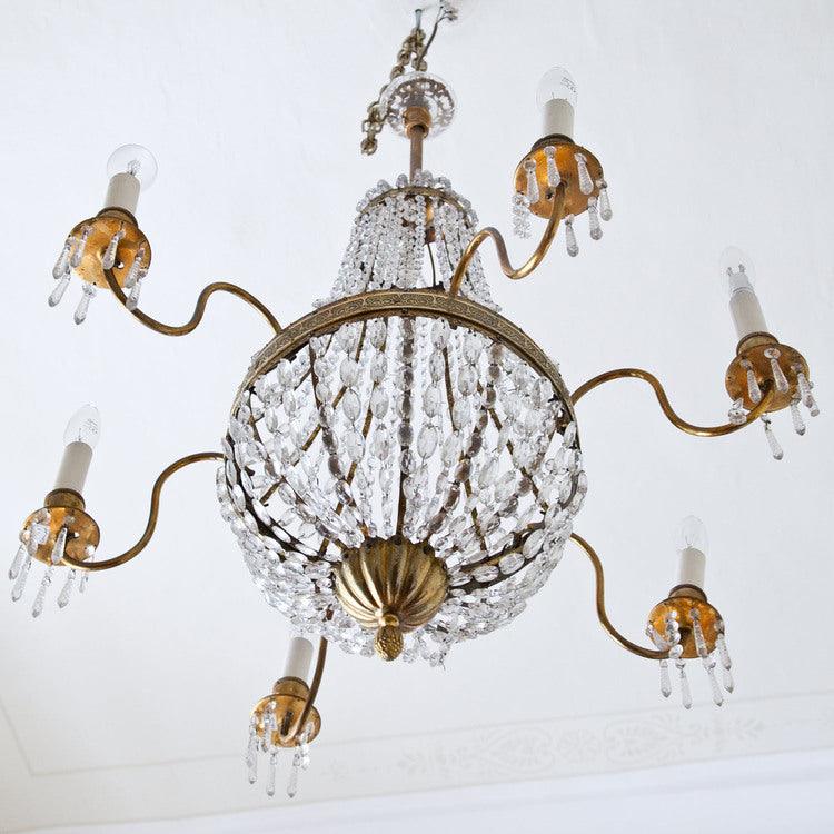 Glass Chandelier with 6 arms, 19th Century - Ehrl Fine Art & Antiques