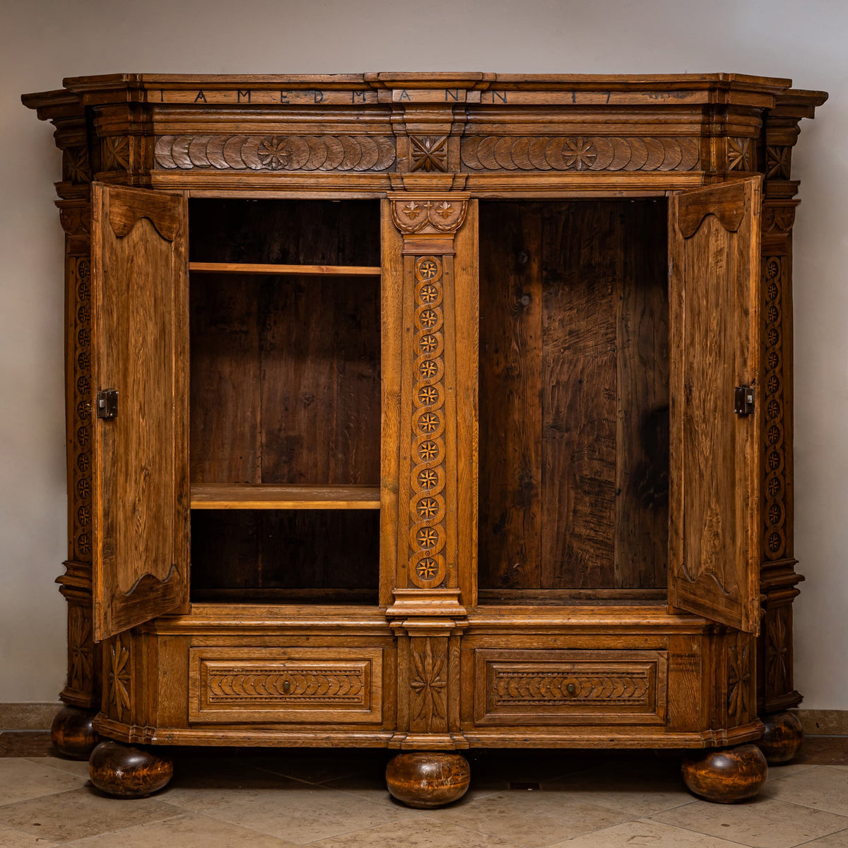 Oak Baroque Wardrobe, German, Mid-18th Century