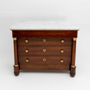 Empire chest of drawers with white marble top, France early 19th century