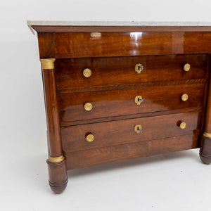 Empire chest of drawers with white marble top, France early 19th century