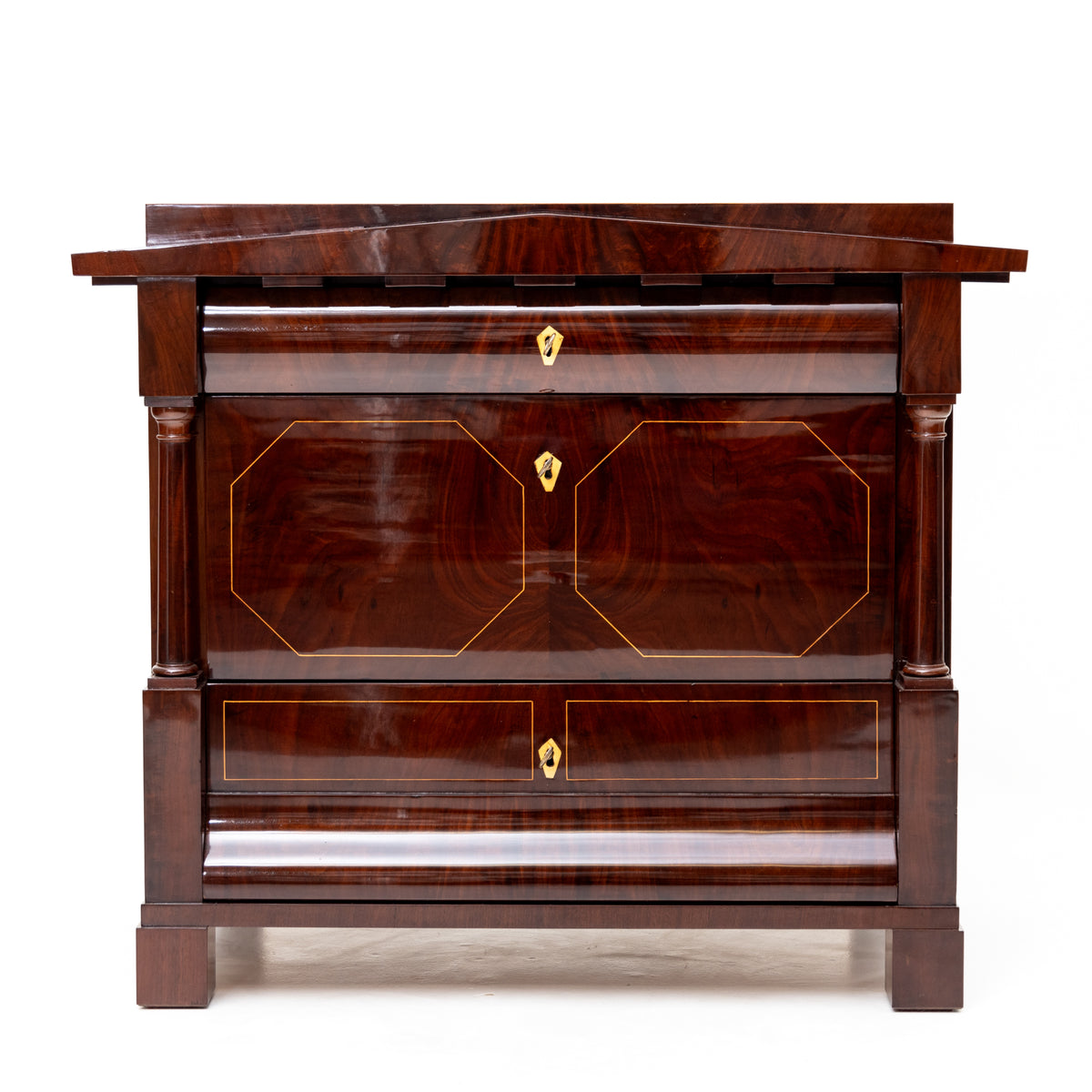 Biedermeier Kommode mit Trumeau Spiegel, Norddeutsch, Anfang 19. Jahrhundert