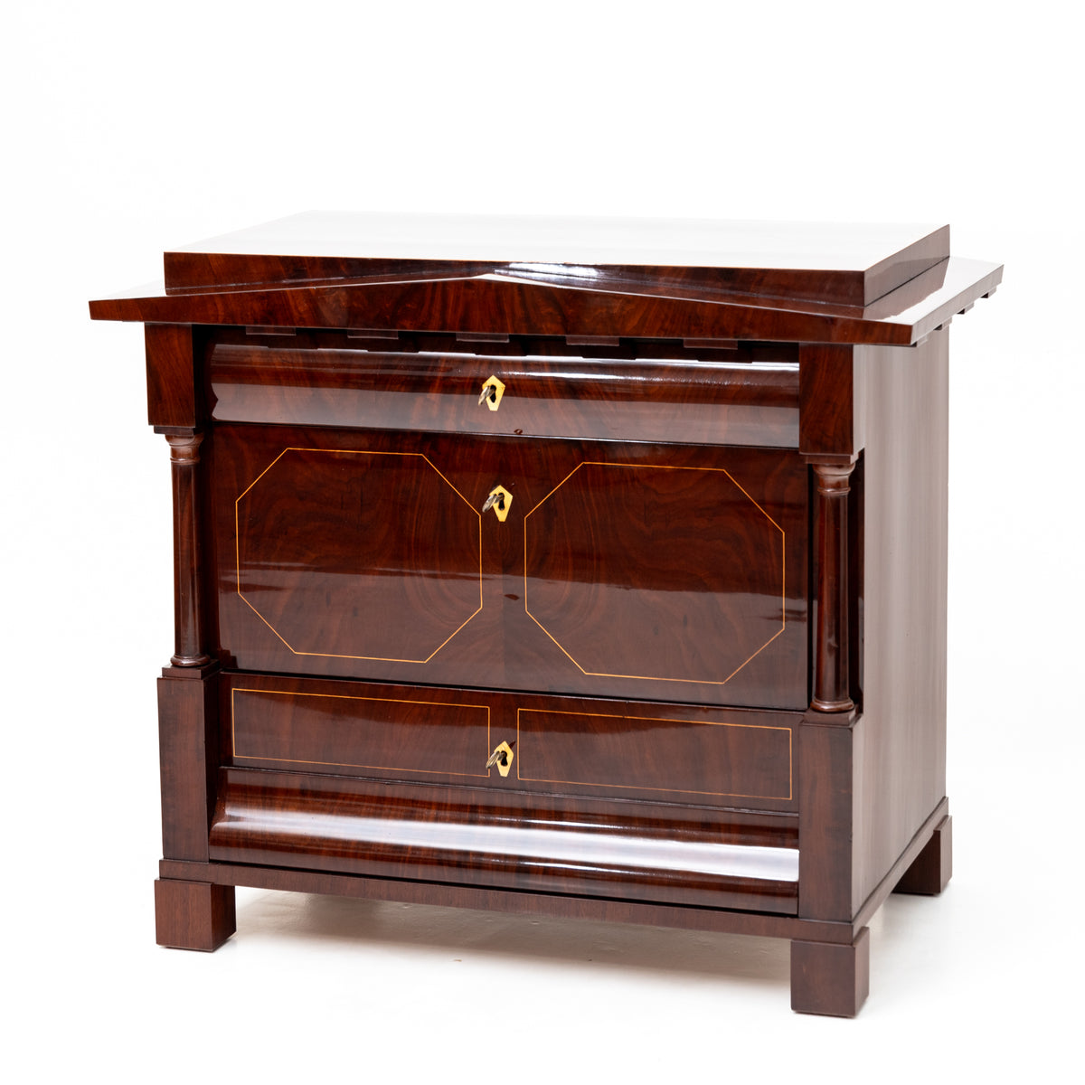 Biedermeier Chest of Drawers with Trumeau Mirror, North German, early 19th Century